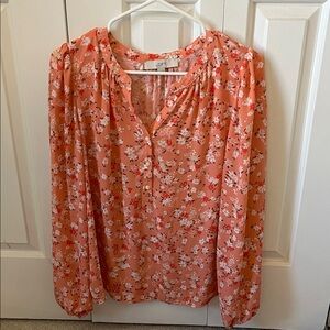 LOFT Women's Floral Coral Blouse